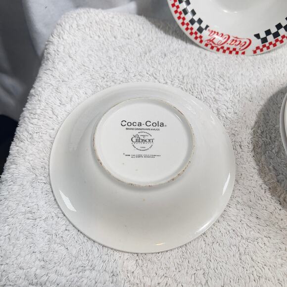 Coca-Cola Gibson Set of Four (4) 8" Bowls 1996 Retro 50's Racing Red White Black - Picture 10 of 14